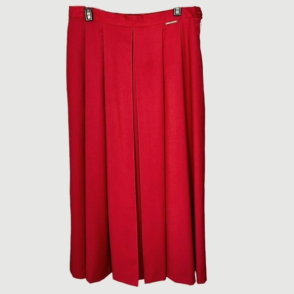 Geiger Collections Pure New Wool Red Pleated Midi Skirt Size 12 (42) Australian - Picture 1 of 7